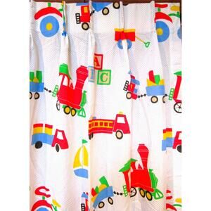 Bibb Company White Panel Curtains Child’s Bedroom Trains Pleated 24 x 63 Ins